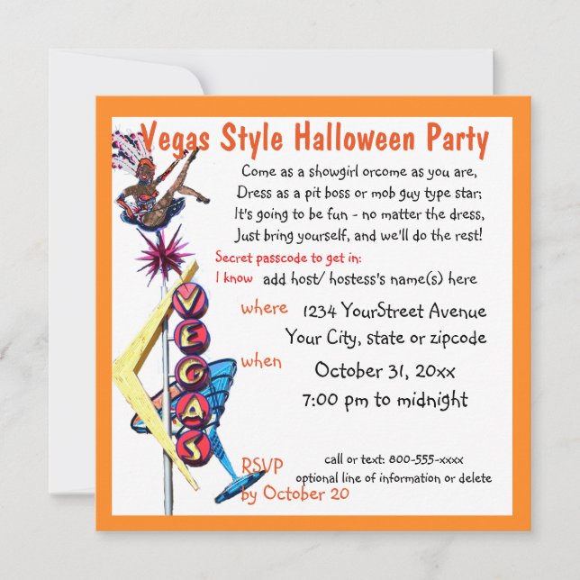 Invitación La fiesta de las Vegas Showgirl Halloween (Anverso)
