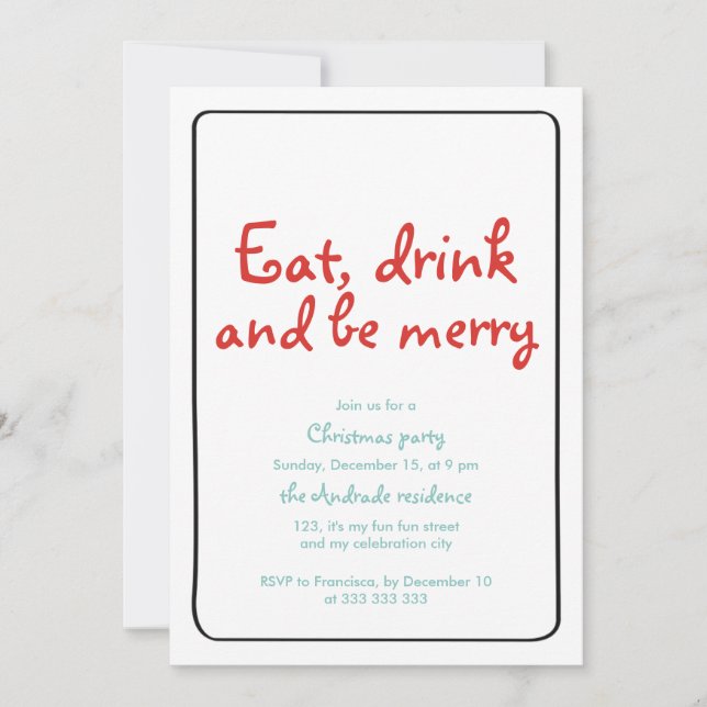 Invitación La fiesta de Navidad come la bebida sea feliz rojo (Anverso)