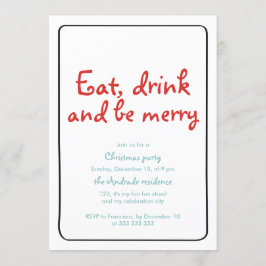 Invitación La fiesta de Navidad come la bebida sea feliz rojo