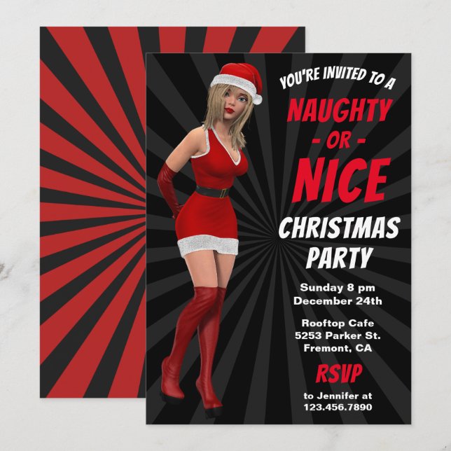 Invitación La fiesta de Navidad traviesa o Niza del chica de (Anverso / Reverso)