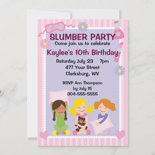 Invitación La fiesta de pijamas del chica (Anverso)