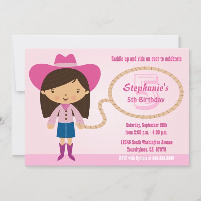 Invitación La fiesta del cumpleaños de la vaquera del chica (Anverso)
