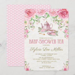 Invitación La fiesta del té floral rosada de la cocina de