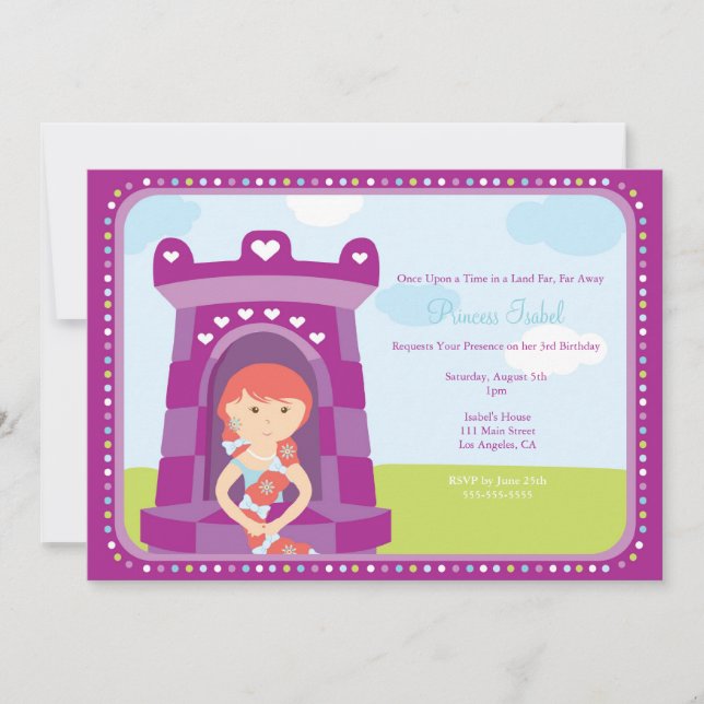 Invitación La fiesta linda de la princesa cumpleaños de (Anverso)