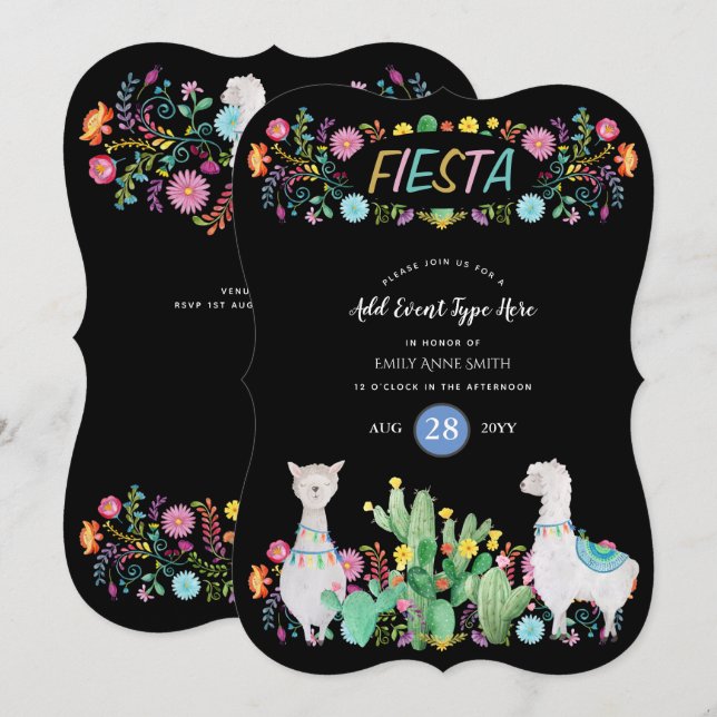 Invitación La Fiesta Llama Popular Mexicana Moderna florió CU (Anverso / Reverso)