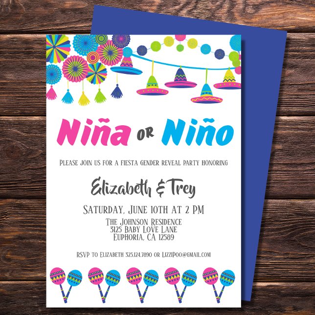 Invitación La Fiesta Mexicana de Género Revela Niña o Niño (Have a fiesta to celebrate the gender of your new baby with this cute Mexican inspired invitation)