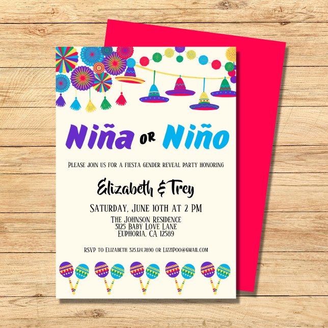 Invitación La Fiesta Mexicana de Género Revela Niña o Niño (Celebrate the gender of your new baby with these fun fiesta gender reveal invitations.)