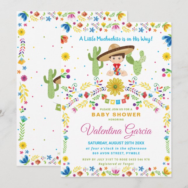 Invitación La Fiesta Mexicana Del Pequeño Muchacho Baby Showe (Anverso / Reverso)