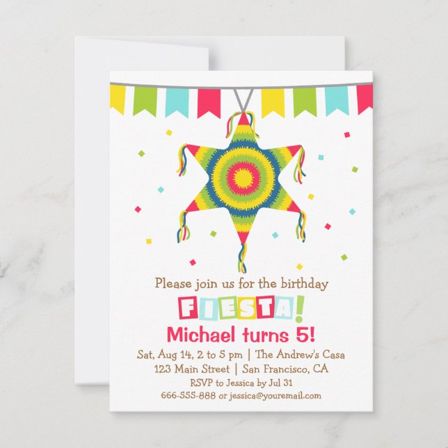 Invitación La fiesta mexicana del Pinata de la estrella (Anverso)