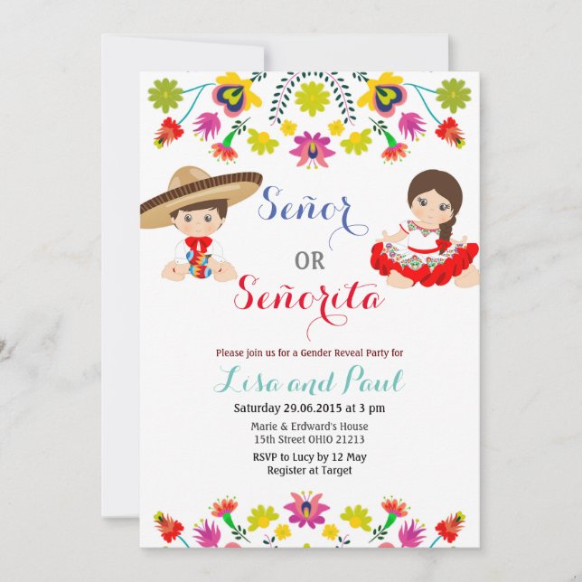 Invitación La fiesta mexicana Señor o el género de Señorita (Anverso)