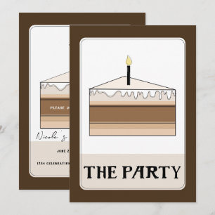 Invitación LA FIESTA Rebanada de pastel de cumpleaños al esti