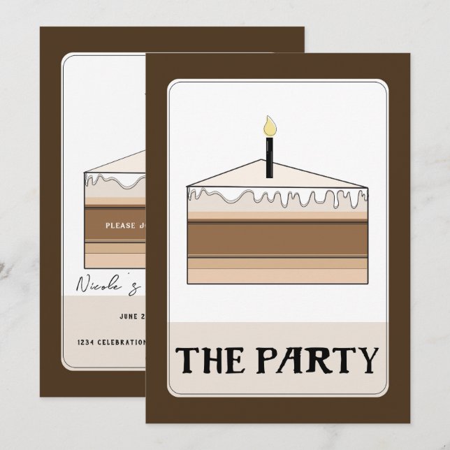 Invitación LA FIESTA Rebanada de pastel de cumpleaños estilo  (Anverso / Reverso)