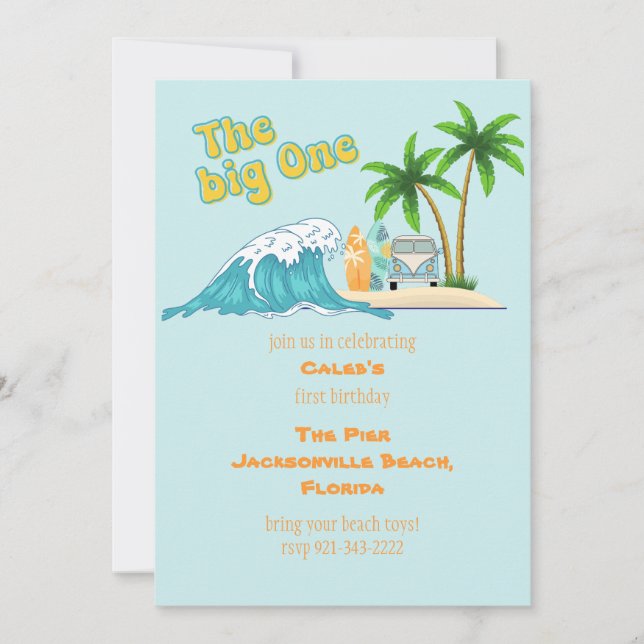 Invitación La fiesta temática Big One, Beach y surf (Anverso)