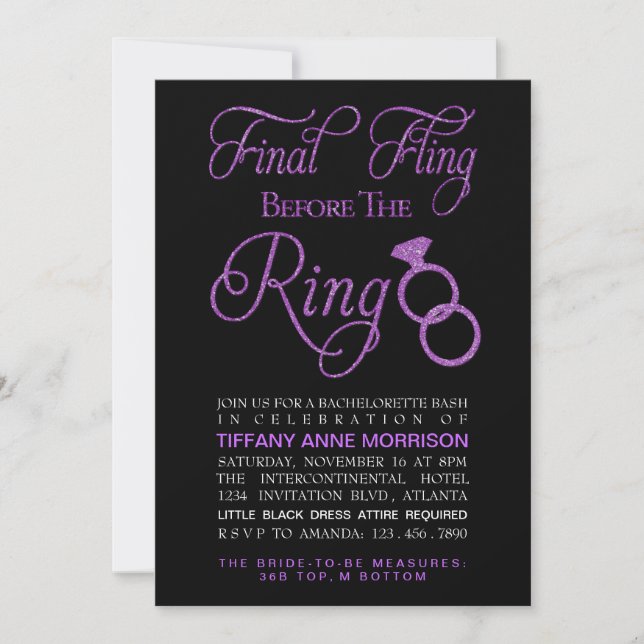 Invitación La final de la fiesta de Purpurina Faux Bacheloret (Anverso)