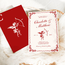 Invitación La flecha de Cupid es una boda vintage roja
