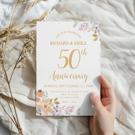 Invitación La flor acuarela de la foto del 50° Boda
