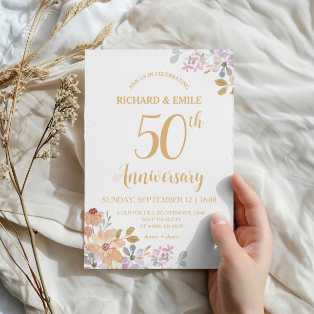 Invitación La flor acuarela de la foto del 50° Boda (Subido por el creador)