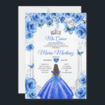 Invitación La flor azul elegante princesa siniestra<br><div class="desc">Elegante Princesa Floral Azul Real Mi Invitación Quince Mi Quince 15 Anos,  Mariposa 16 Cumpleaños.</div>