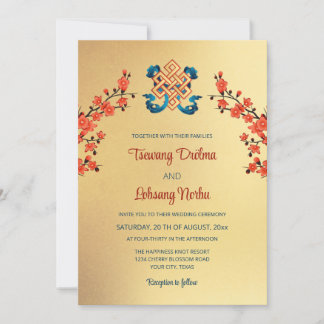 Invitación La flor de cerezo rojo sin fin golpea al Boda tibe