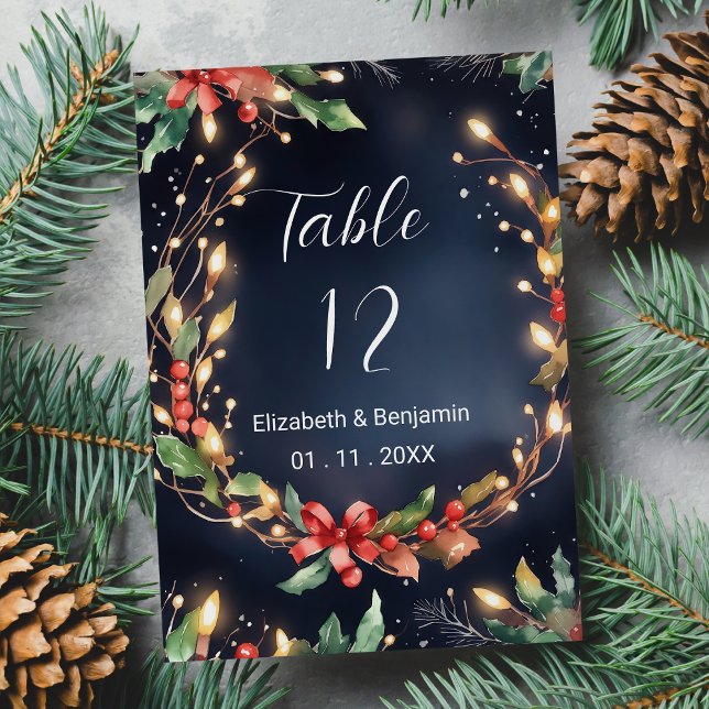 Invitación La flor de los Navidades azules rojos fue el númer (Red blue Christmas flower wreathe Table Numbers)