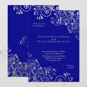 Invitación La flor de plata elegante remolina boda de los