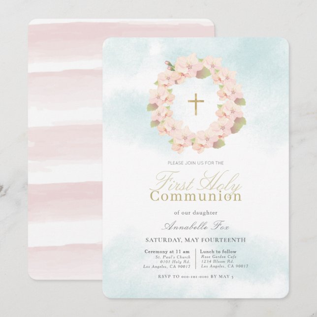 Invitación La flor del cerezo rosa Wreath fue la primera comu (Anverso / Reverso)