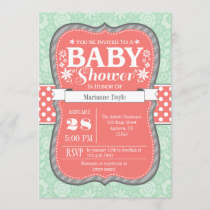 Invitación La flor floral gris Baby Shower de la menta