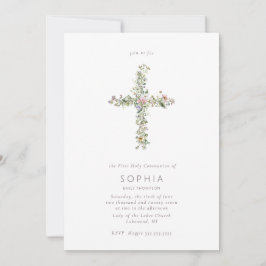 Invitación La flor silvestre pradera cruza la primera comunió