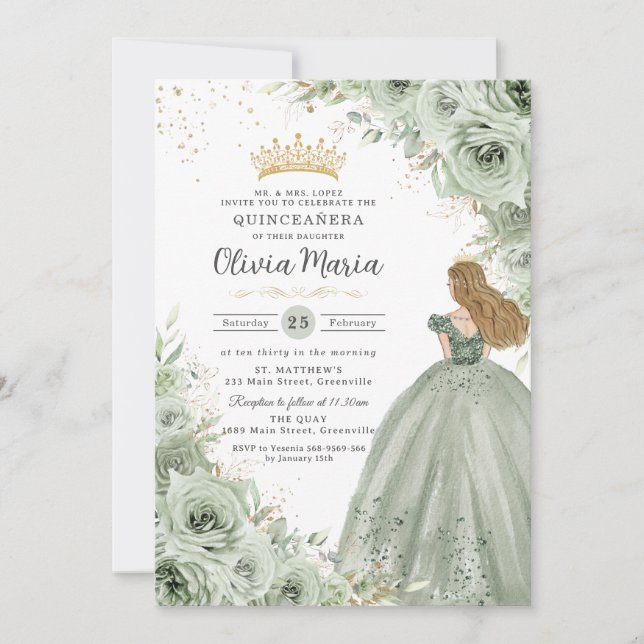 Invitación La flor verde sabrosa de la princesa Quinceañera (Anverso)