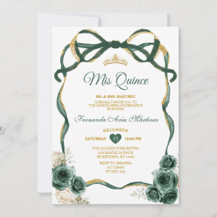 Invitación La floración verde esmeralda de la cinta de oro de