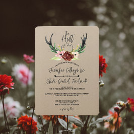Invitación La floral borgoña Antler Boho Hunt terminó Boda