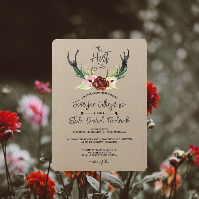 Invitación La floral borgoña Antler Boho Hunt terminó Boda (Subido por el creador)