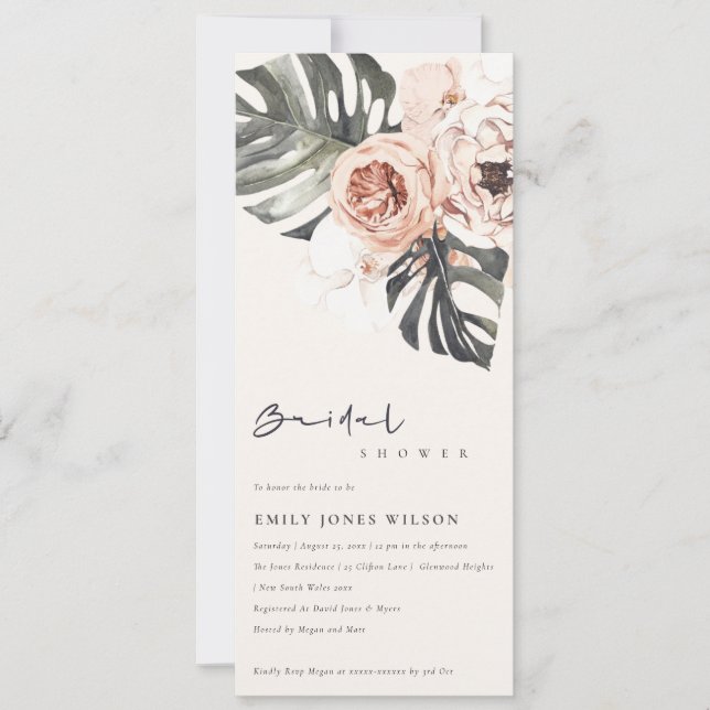 INVITACIÓN LA FLORAL DEL RUSO BOHO DE MONSTERA DEJA UNA DUCHA (Anverso)