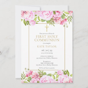 Invitación La floral rosa es la primera comunión sagrada