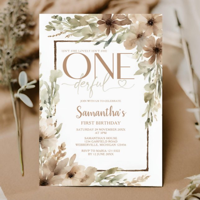 Invitación La floral rústica beige no es un cumpleaños maravi (Subido por el creador)