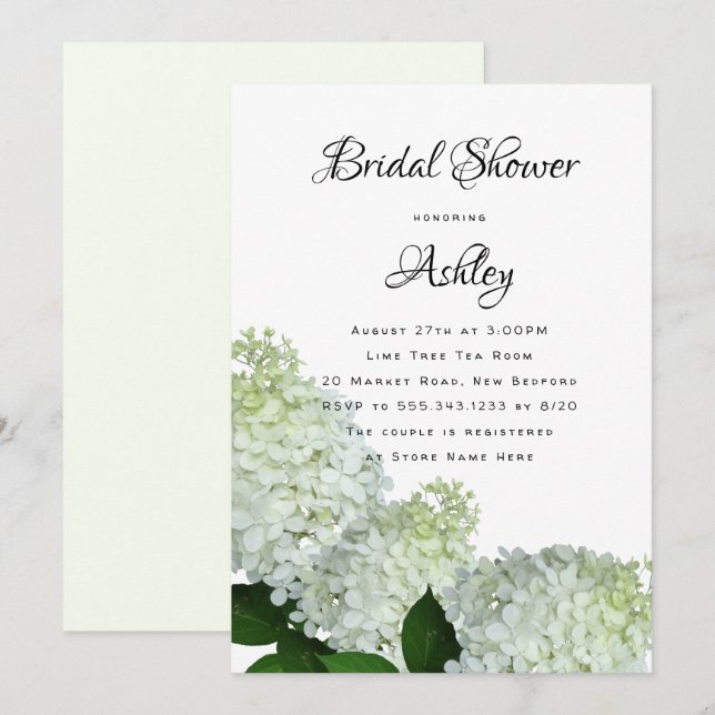 Invitación La floral verde pálida ducha de novia Hydrangea in (Anverso / Reverso)