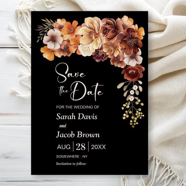 Invitación La floral y rústica boda negra salva la fecha (Subido por el creador)