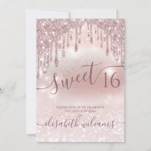 Invitación La foto adorable rosa oro purpurinoso gotea en un 