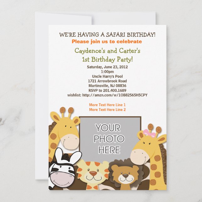 Invitación La foto animal africana del cumpleaños del safari (Anverso)