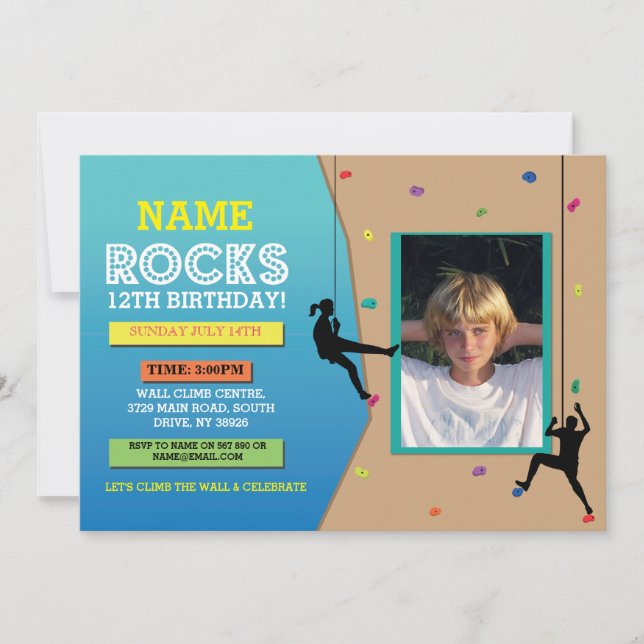 Invitación La foto de la fiesta de cumpleaños de la pared de (Anverso)