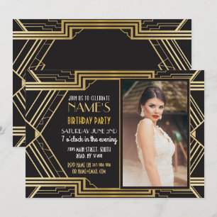 Invitación la foto de la fiesta de cumpleaños del art déco de