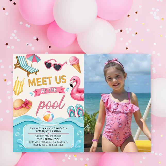 Invitación La foto de la fiesta de cumpleaños en la piscina d (Subido por el creador)