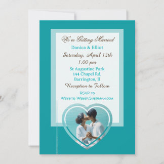 Invitación La foto de la pareja de una boda elegante Verde az