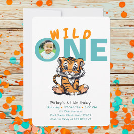 Invitación La foto del primer cumpleaños del tigre lindo en W