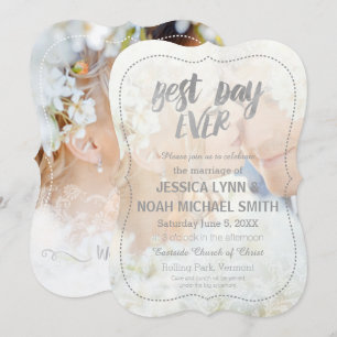 Invitación La foto romántica mejor día de fronteras grises