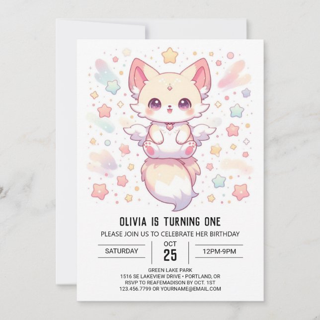 Invitación La Fox Adorable Moderna 1er cumpleaños (Anverso)