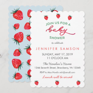 Invitación La fresa Baby Shower de la acuarela invita
