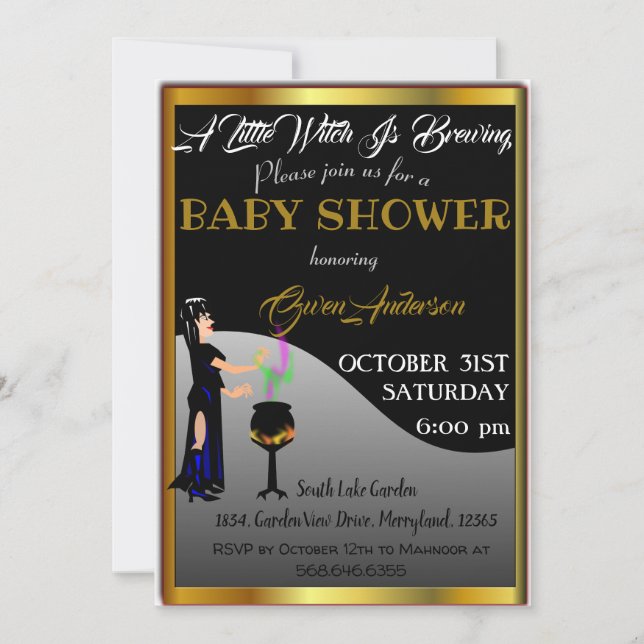 Invitación La frontera dorada de la pequeña bruja Baby Shower (Anverso)