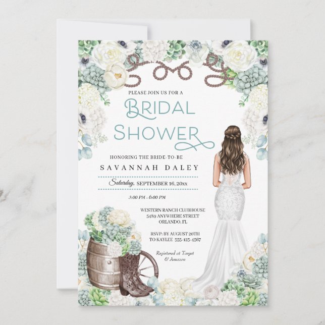 Invitación La gallina occidental rusa bota ducha de novia (Anverso)