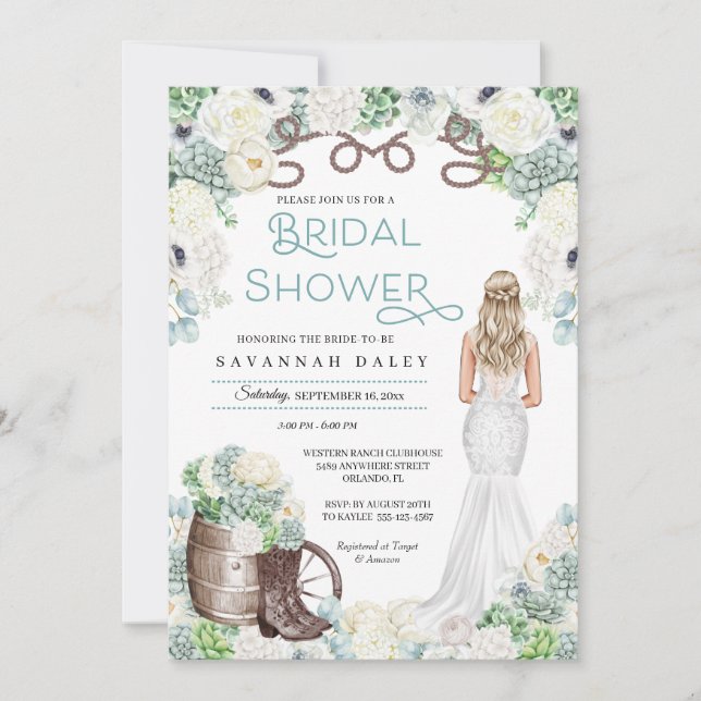 Invitación La gallina occidental rusa bota ducha de novia (Anverso)